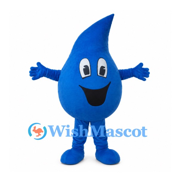 Blue Water Drop Mascot Costume with Curved Tip
