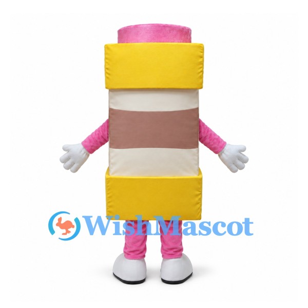 Battery Mascot Costume with Yellow Bands and Pink Top