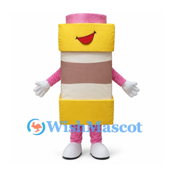 Battery Mascot Costume with Yellow Bands and Pink Top