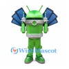 Green Robot Mascot Costume with Black Solar Panel Wings