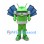 Green Robot Mascot Costume with Black Solar Panel Wings