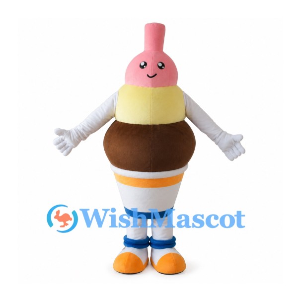 Ice Cream Mascot Costume with Pink Top and Chocolate Layer