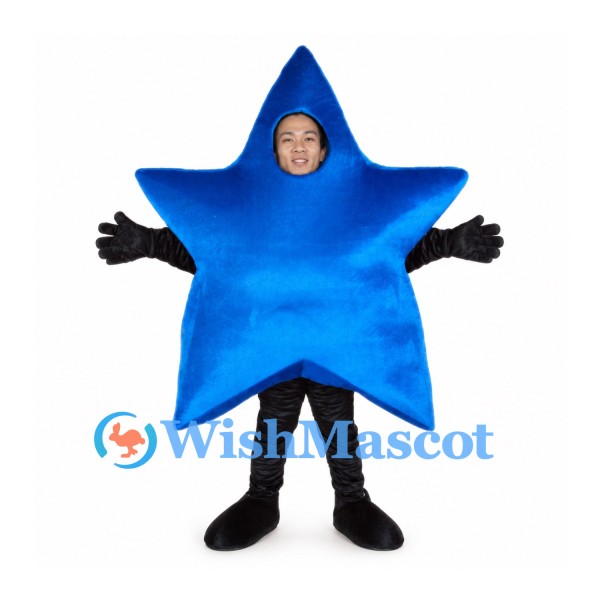 Blue Star Mascot Costume with Face Opening
