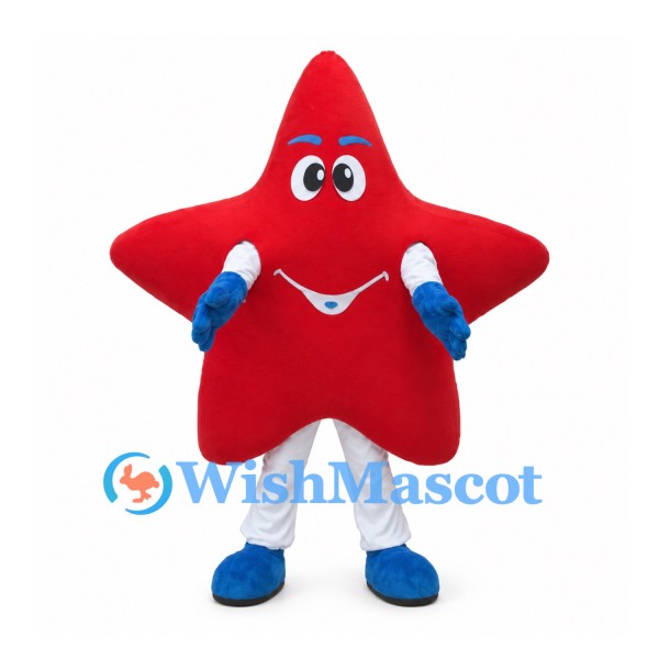 Red Star Mascot Costume with Blue Gloves and White Pants