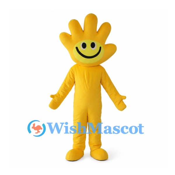 Yellow Hand Mascot Costume with Smiling Face