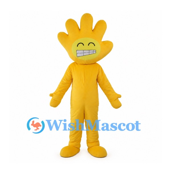 Yellow Hand Mascot Costume with Grinning Face