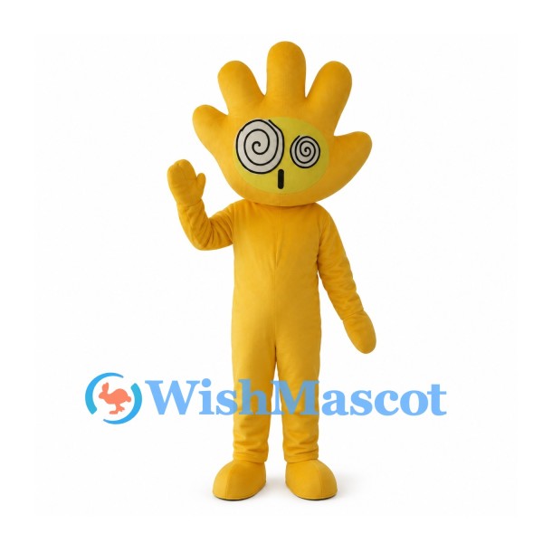 Yellow Hand Mascot Costume with Spiral Eyes