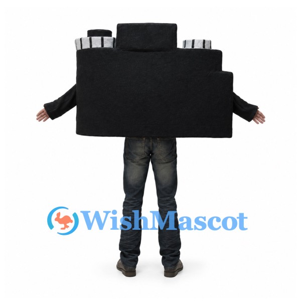 Black Camera Mascot Costume with Silver Lens