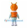 Orange Alien Mascot Costume with Antennae and Gray Boots
