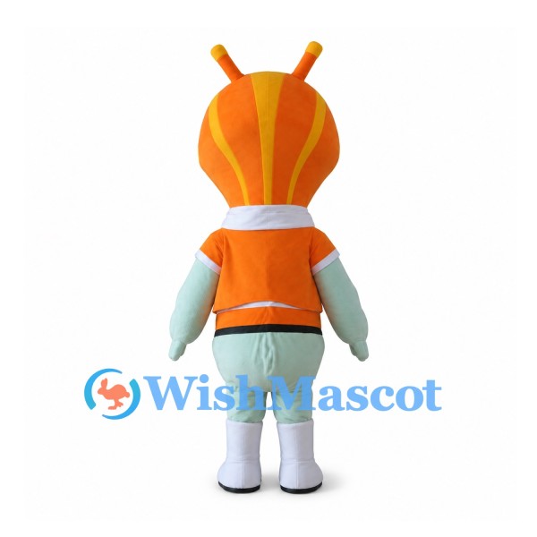 Orange Alien Mascot Costume with Antennae and Gray Boots