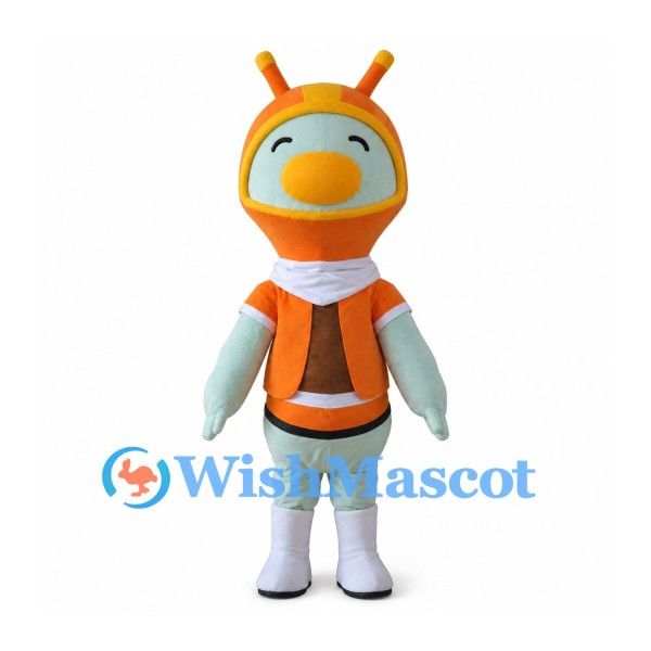 Orange Alien Mascot Costume with Antennae and Gray Boots
