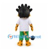 Yellow Cat Mascot Costume with Black Spiky Mane and Green Pants