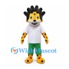 Yellow Cat Mascot Costume with Black Spiky Mane and Green Pants
