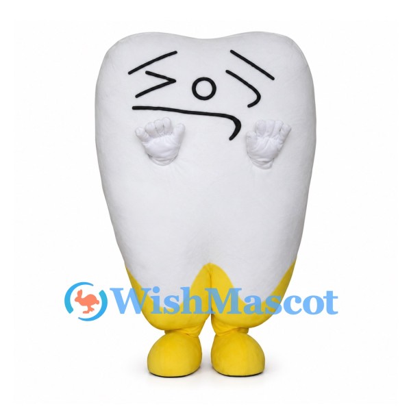 Tooth Mascot Costume with Yellow Base and Laughing Face