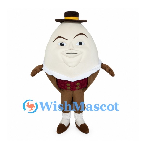 Egg Mascot Costume with Black Bowler Hat and Brown Trousers