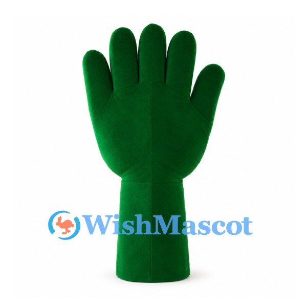 Green Hand Mascot Costume with Face Opening