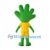 Green Hand Mascot Costume with Yellow Shirt and Shorts