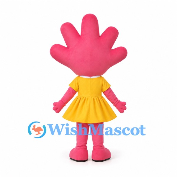 Pink Hand Mascot Costume with Yellow Dress