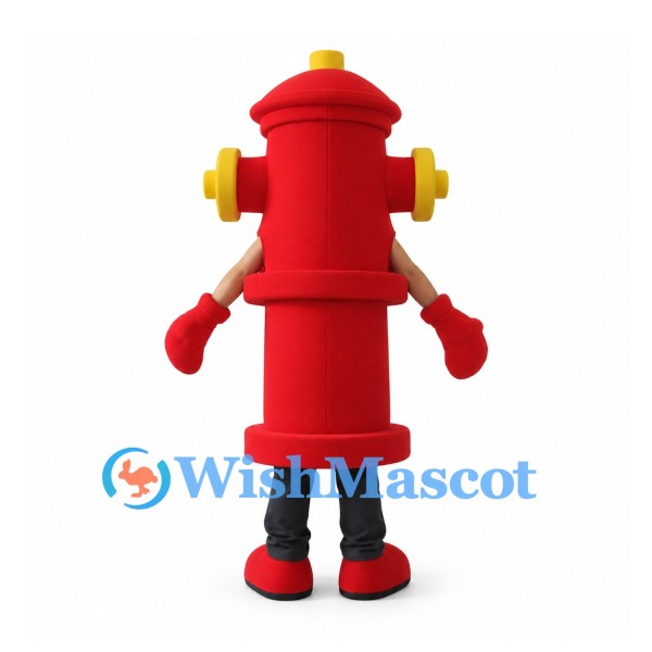 Fire Hydrant Mascot Costume in Red with Yellow Side Caps