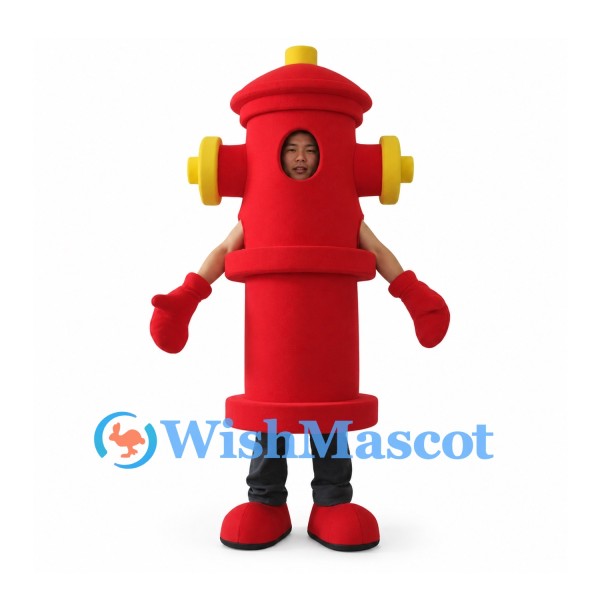 Fire Hydrant Mascot Costume in Red with Yellow Side Caps