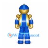 Blue Robot Mascot Costume with Gold Shoulder and Elbow Joints