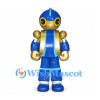 Blue Robot Mascot Costume with Gold Shoulder and Elbow Joints