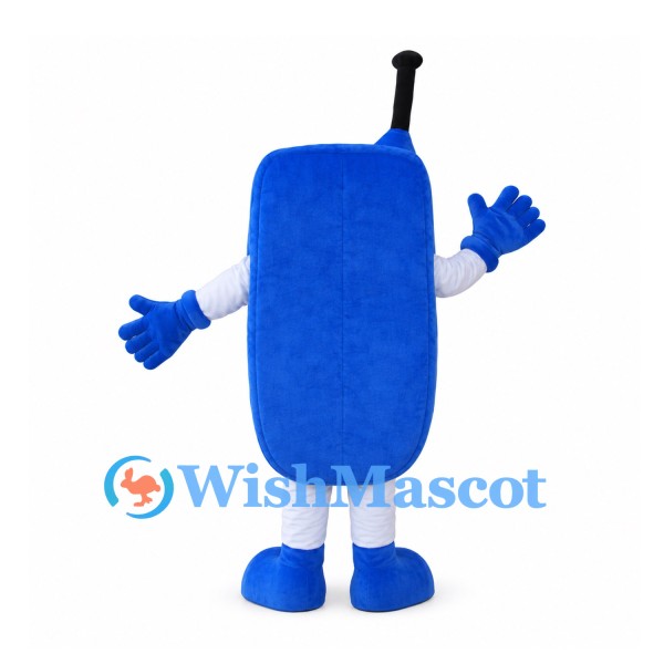 Blue Mobile Phone Mascot Costume with Antenna and Colorful Buttons
