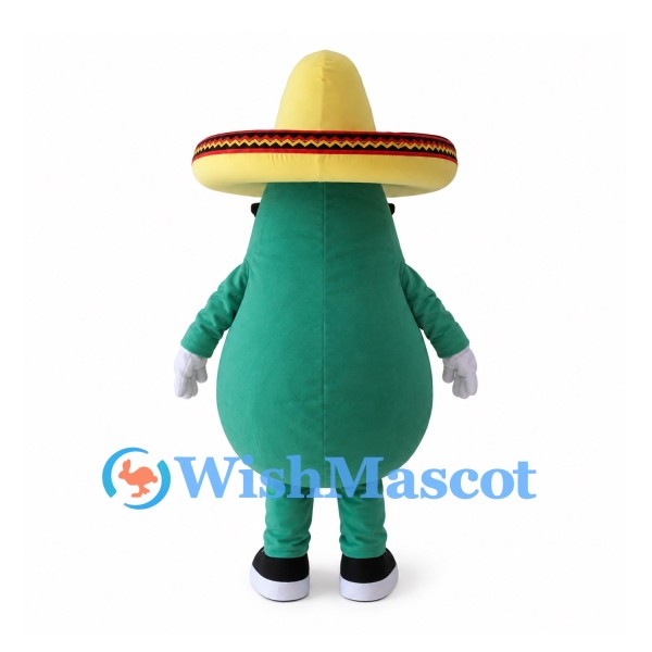 Avocado Mascot Costume with Sombrero and Black Sunglasses