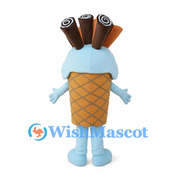 Ice Cream Cone Mascot Costume with Chocolate Wafer Sticks