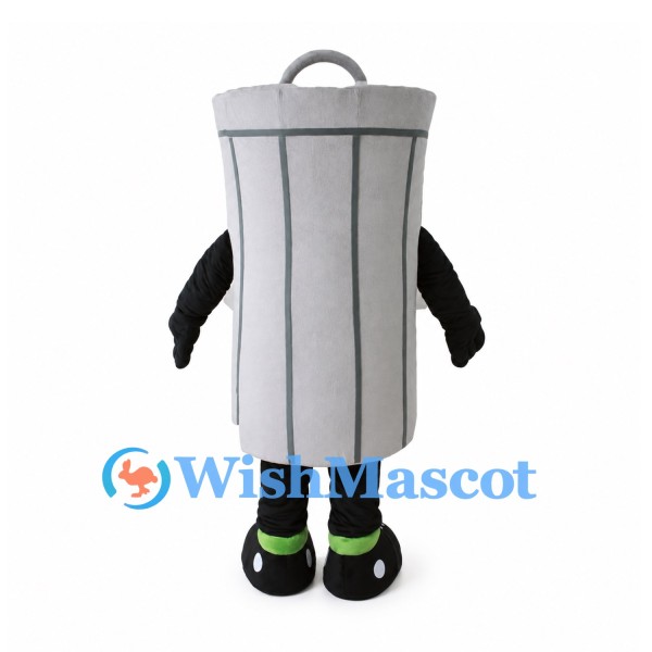 Gray Trash Can Mascot Costume with Lid and Black Gloves
