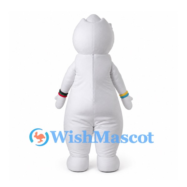White Cyclops Mascot Costume with Orange Stripes