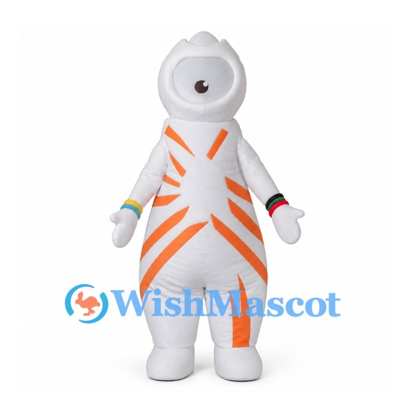 White Cyclops Mascot Costume with Orange Stripes