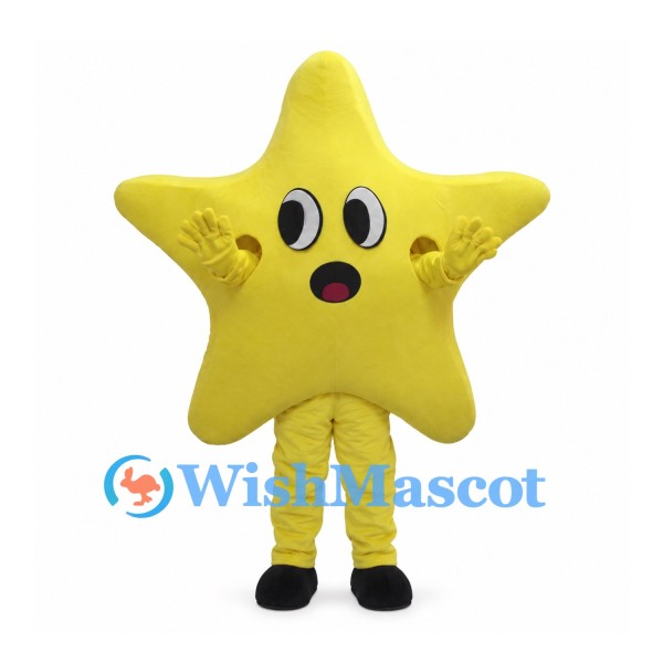 Yellow Star Mascot Costume with Rounded Points
