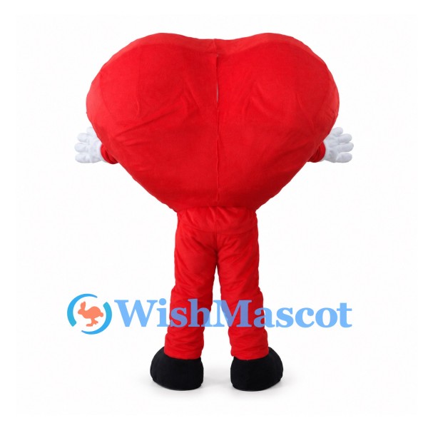 Red Heart Mascot Costume with Smiling Face and Red Legs