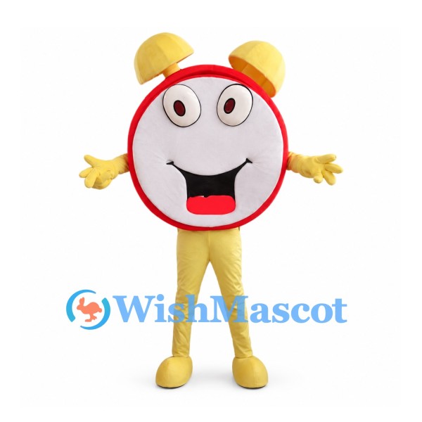 Alarm Clock Mascot Costume with Red Rim and Yellow Bells