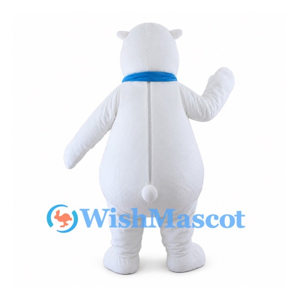 Polar Bear Mascot Costume with Blue Neck Scarf