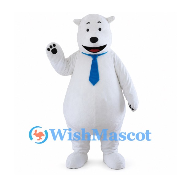 Polar Bear Mascot Costume with Blue Tie