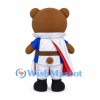 Brown Bear Mascot Costume with Blue Vest and White Cape