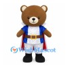 Brown Bear Mascot Costume with Blue Vest and White Cape