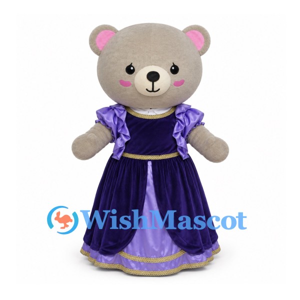 Teddy Bear Mascot Costume with Purple Princess Dress