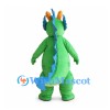Green Dragon Mascot Costume with Blue Spikes and Yellow Horns