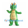 Green Dragon Mascot Costume with Blue Spikes and Yellow Horns