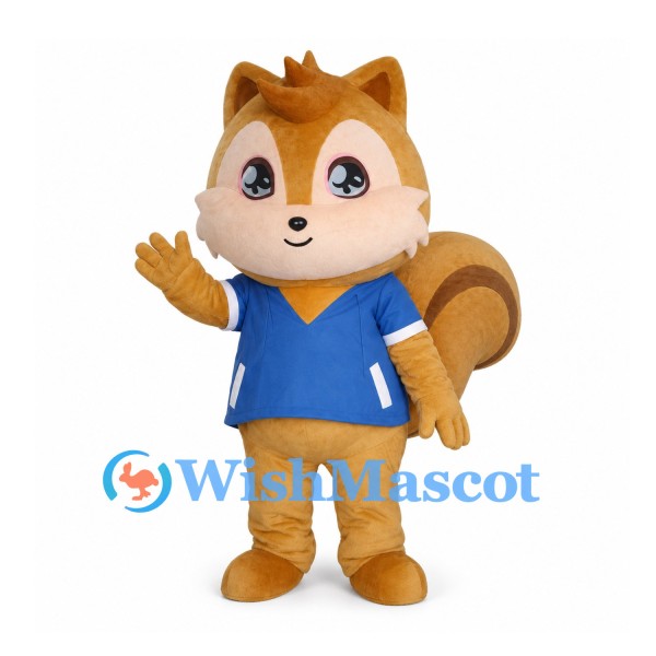 Brown Squirrel Mascot Costume with Blue Jacket