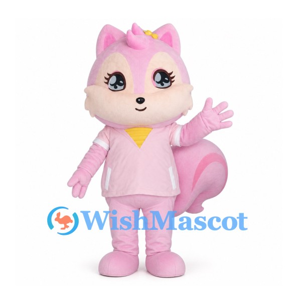 Pink Squirrel Mascot Costume with Pink Outfit