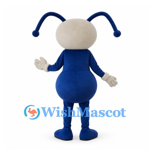 Blue Alien Mascot Costume with Long Curved Antennae