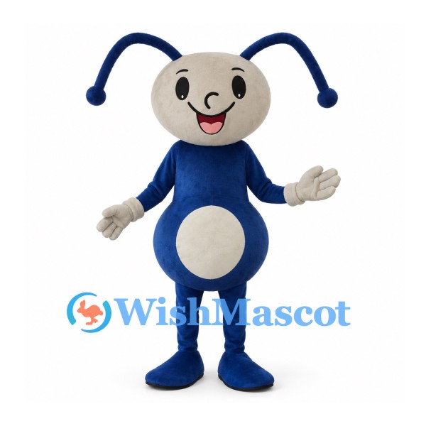 Blue Alien Mascot Costume with Long Curved Antennae