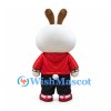 White and Brown Rabbit Mascot Costume with Red Hoodie