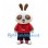 White and Brown Rabbit Mascot Costume with Red Hoodie