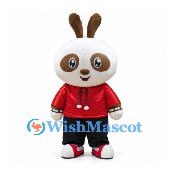 White and Brown Rabbit Mascot Costume with Red Hoodie