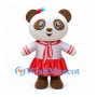 Brown and White Panda Mascot Costume with Red Sailor Dress
